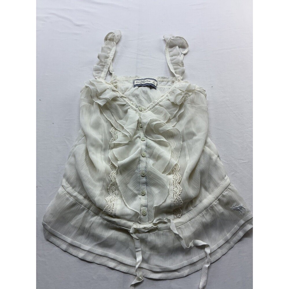 VTG Y2K Abercrombie Dainty Lace Ruffle Coquette Cottagecore Romantic Camisole S